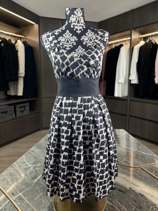 White House Black Market Dresses & Skirts - White House Black Market Sleeveless Black and White V-neck Silk Dress Size 2